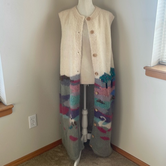 Susan Vale Sweaters - Susan Vale Floor Length Hand Knitted Sweater Mohair Pockets Lined Grandmacore